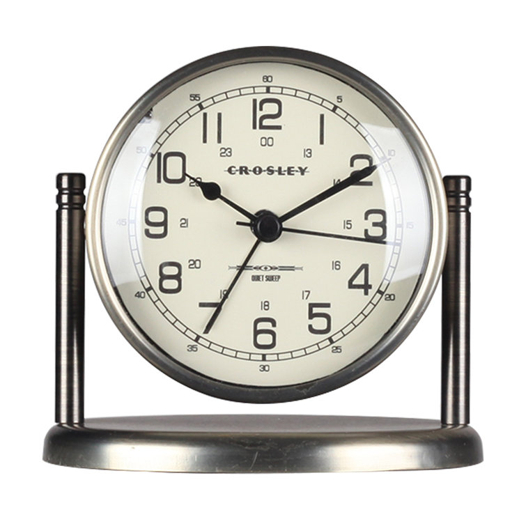 Crosley Traditional Analogue Metal Quartz Alarm Tabletop Clock in
